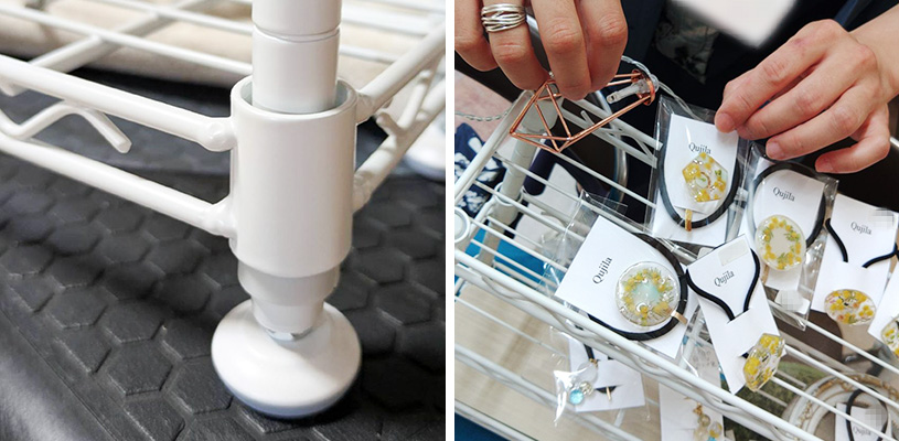 ミニラックの足元、円形アジャスター