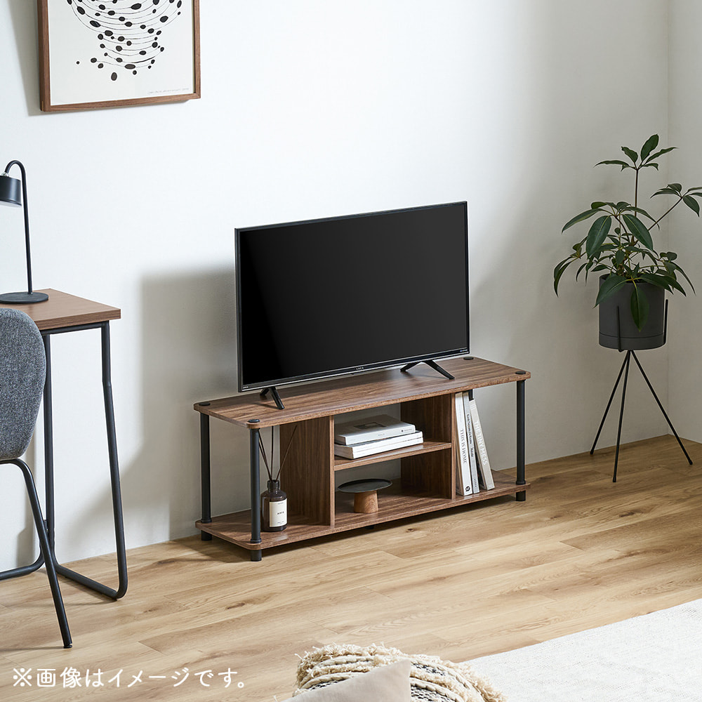 組立簡単スチールポールラック 幅90cm 簡単組み立て テレビ台 2段 ウォールナット/ブラック 軽量