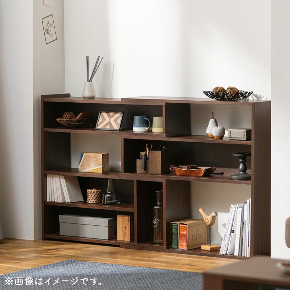 ウッドスライドラック 幅82.9-139.2cm 可動棚 伸縮棚 5段 ウォールナット 本棚